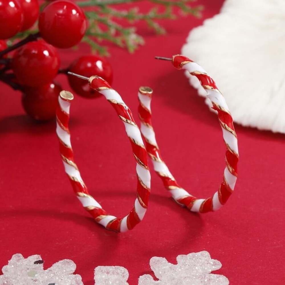 Red and White Hoop Festive Earrings
